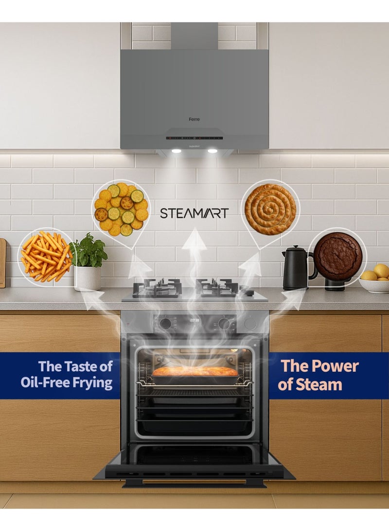 ستارواي فرن كهربائي مدمج من ستارواي، سعة 132 لتر، أبعاده 60 × 90 سم، مزود بخاصية الطهي بالبخار، ومروحة توربو، و10 وظائف، وباب فرن ثلاثي الطبقات، لون فضي. - Image 4